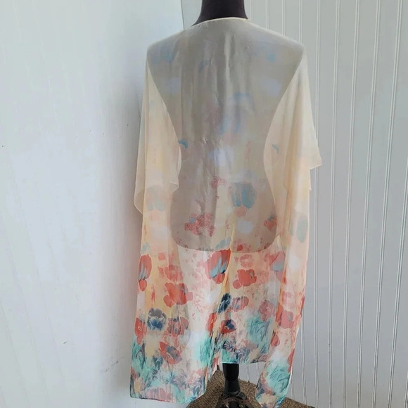 Vintage Lighweight Sheer Kimono Cardigan Poppy Floral Black Small Sheer Peach - Picture 7 of 11